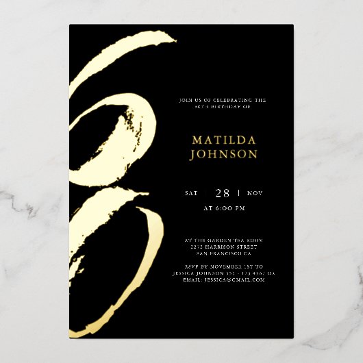 Elegante moderne typografie 60ste verjaardag folie uitnodiging (Voorkant)