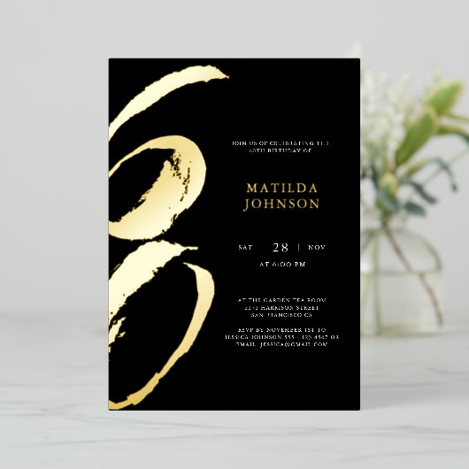 Elegante moderne typografie 60ste verjaardag folie uitnodiging (Staand Voorkant)