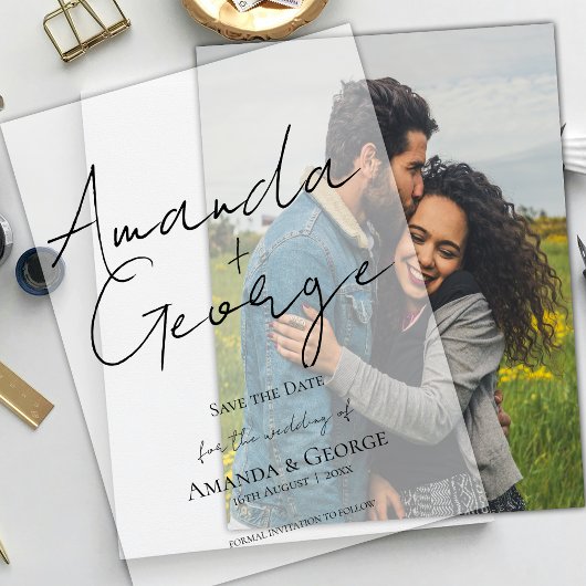 Elegante moderne typografie bruiloft Save the Date Vellum Uitnodigingen