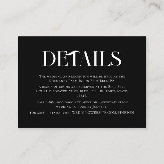 Elegante moderne typografie Details Informatiekaartje (Voorkant)