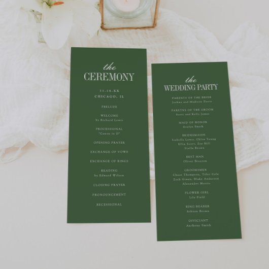Elegante moderne typografie donker olijfgroen brui programmakaart