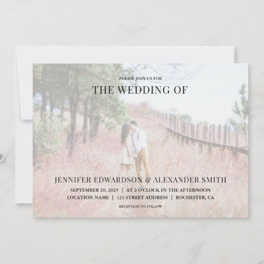 Elegante moderne typografie foto bruiloft uitnodig kaart (Voorkant)