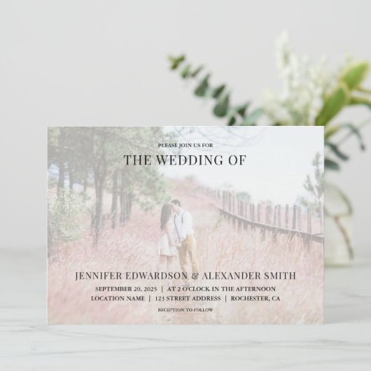 Elegante moderne typografie foto bruiloft uitnodig kaart (Staand voorkant)