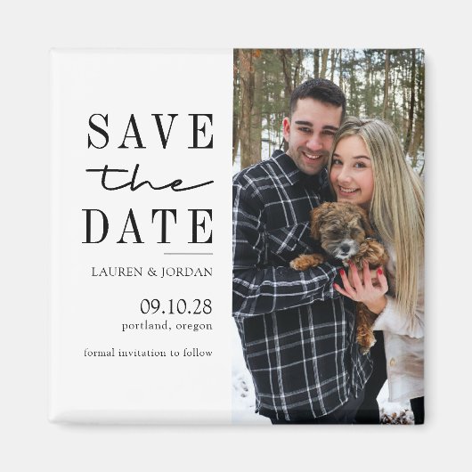 Elegante moderne typografie foto Save the Date Magneet (Voorkant)