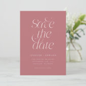 Elegante moderne typografie Stof roze trouwen Save The Date (Staand voorkant)