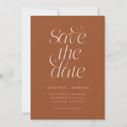 Elegante moderne typografie terracotta bruiloft save the date (Voorkant)