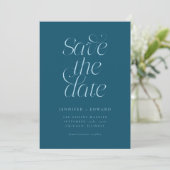 Elegante moderne typografie turquoise trouwkaart save the date (Staand voorkant)