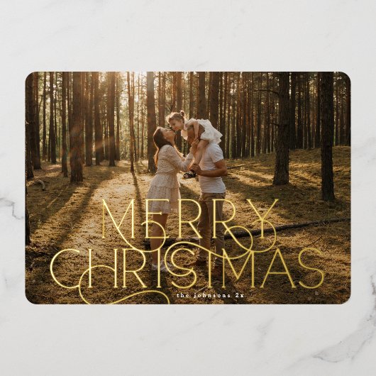 Elegante & Moderne Typografie VROLIJKE KERSTFOTO Folie Feestdagenkaart (Voorkant)