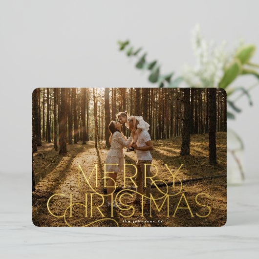 Elegante & Moderne Typografie VROLIJKE KERSTFOTO Folie Feestdagenkaart (Staand Voorkant)