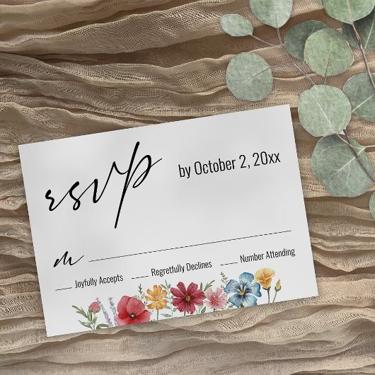 Elegante moderne typografie Waterverf Wildflower RSVP Kaartje