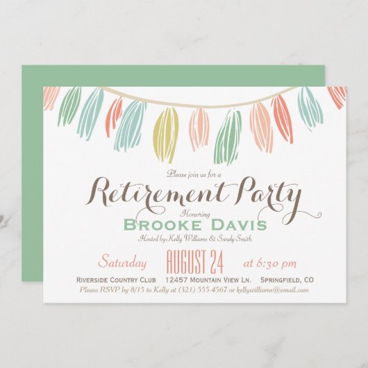 Elegante, moderne uitnodiging voor een pensioenfee (Voorkant / Achterkant)