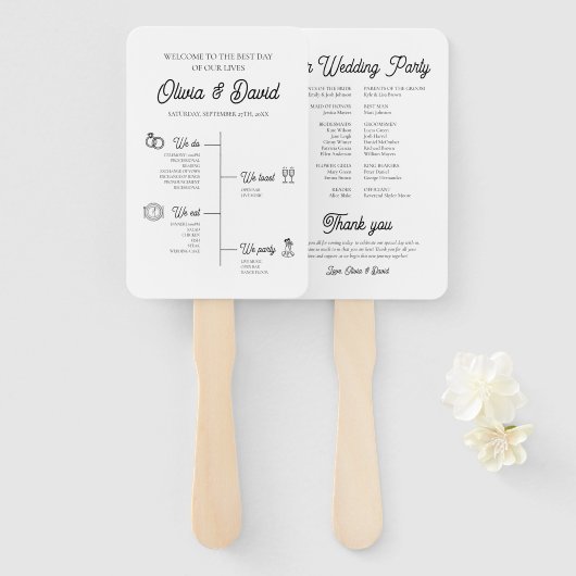 Elegante moderne unieke bruiloft tijdlijn programm handwaaier (Voorkant en achterkant)