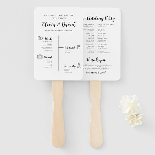 Elegante moderne unieke bruiloft tijdlijn programm handwaaier (Voorkant en achterkant)