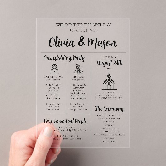 Elegante moderne unieke infographic bruiloft progr acryl uitnodigingen (Insitu (Draagbaar))