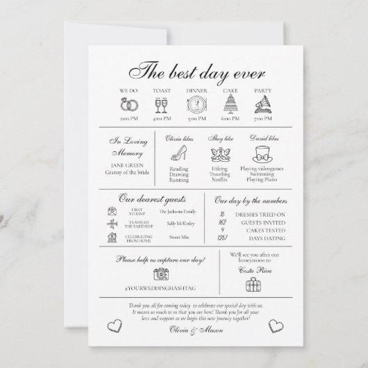 Elegante moderne unieke infographic bruiloft progr kaart (Achterkant)