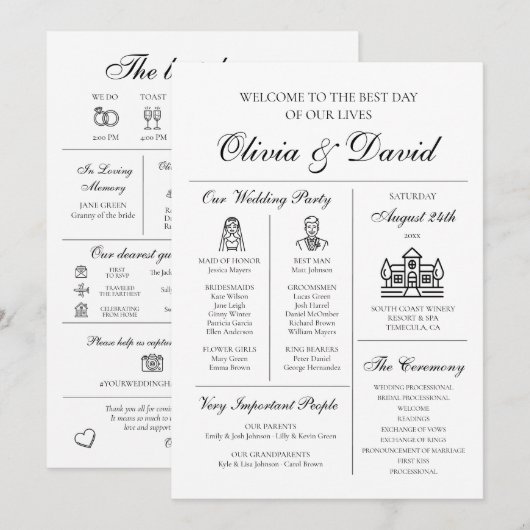 Elegante moderne unieke infographic bruiloft progr kaart (Voorkant / Achterkant)