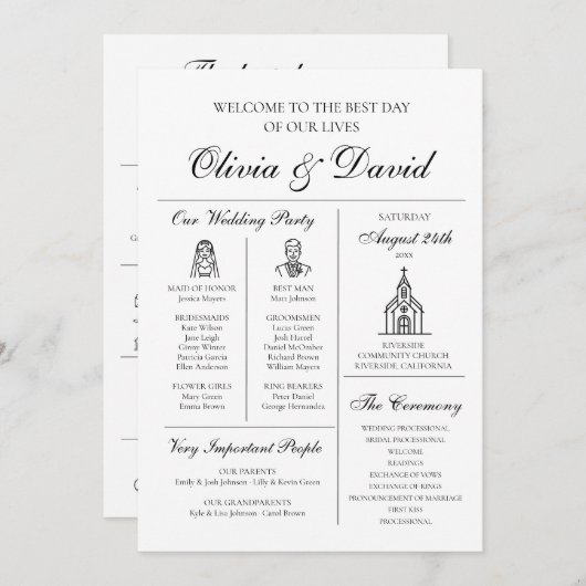 Elegante moderne unieke infographic bruiloft progr kaart (Voorkant / Achterkant)