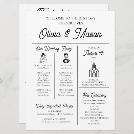 Elegante moderne unieke infographic bruiloft progr kaart (Voorkant / Achterkant)