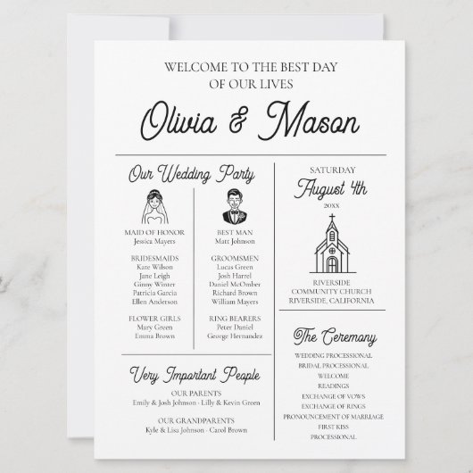 Elegante moderne unieke infographic bruiloft progr kaart (Voorkant)