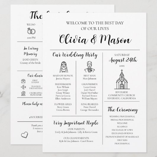 Elegante moderne unieke infographic bruiloft progr kaart (Voorkant / Achterkant)