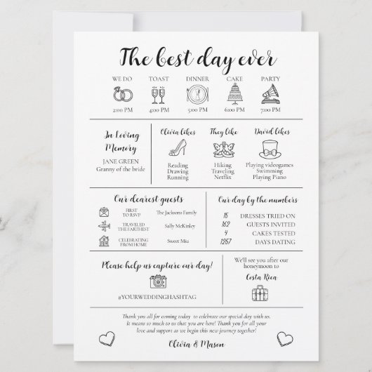 Elegante moderne unieke infographic bruiloft progr kaart (Achterkant)