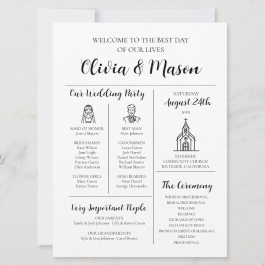 Elegante moderne unieke infographic bruiloft progr kaart (Voorkant)