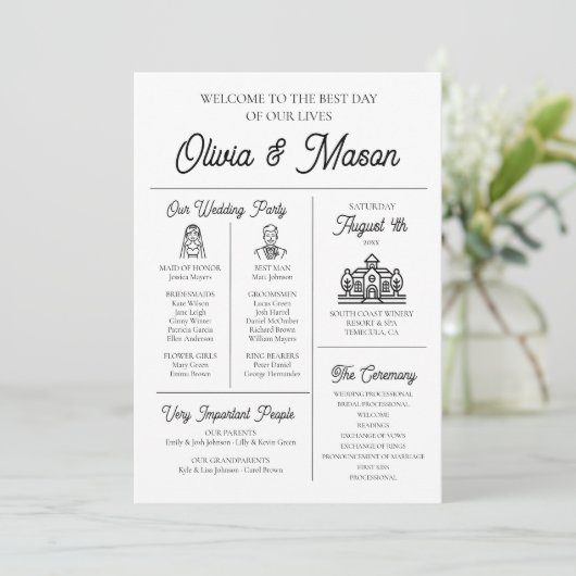 Elegante moderne unieke infographic bruiloft progr kaart (Staand voorkant)