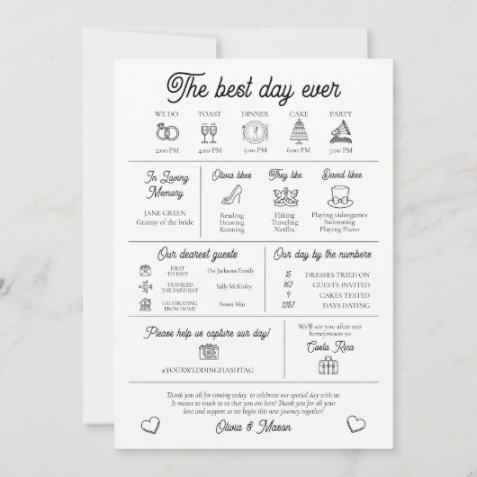 Elegante moderne unieke infographic bruiloft progr kaart (Achterkant)