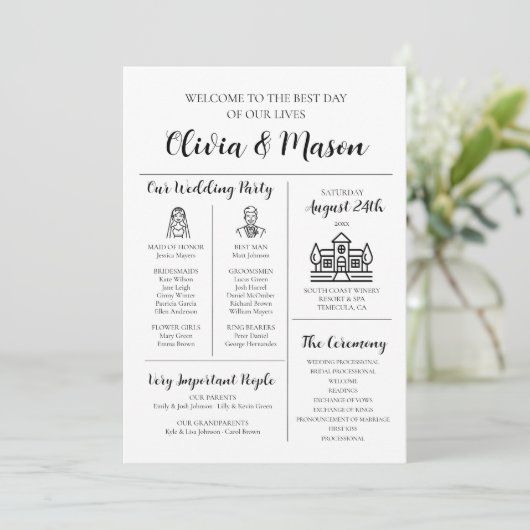 Elegante moderne unieke infographic bruiloft progr kaart (Staand voorkant)