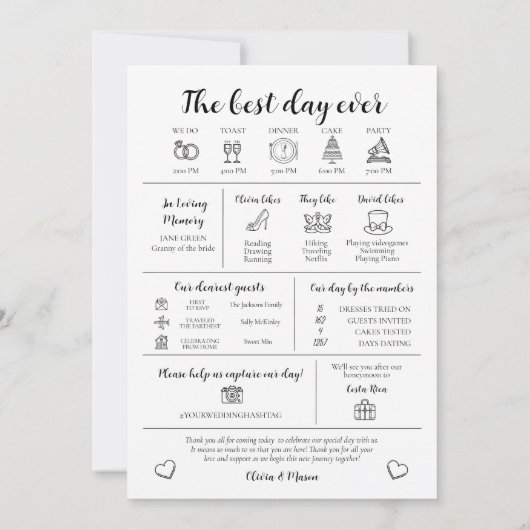 Elegante moderne unieke infographic bruiloft progr kaart (Achterkant)