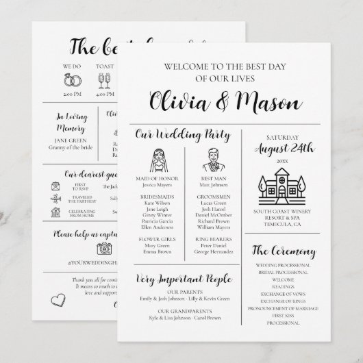 Elegante moderne unieke infographic bruiloft progr kaart (Voorkant / Achterkant)