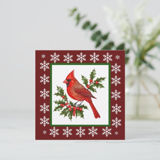 Elegante moderne unieke rode vogel Kerstmis Feestdagenkaart (Staand voorkant)