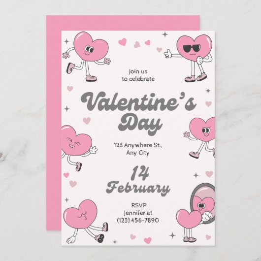 Elegante moderne Valentijnsdag uitnodiging (Voorkant / Achterkant)