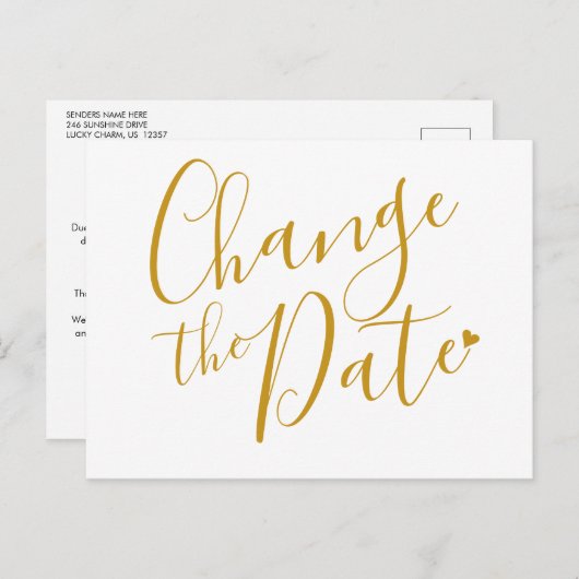 Elegante moderne verander de datum gouden script briefkaart (Voorkant / Achterkant)