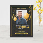 Elegante Moderne Verjaardag Zwart Goud Partij Cust Kaart (Gele Bloem)