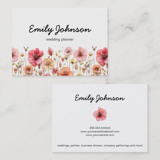 Elegante moderne verse geperste weidebloemen visitekaartje (Voorkant / Achterkant)