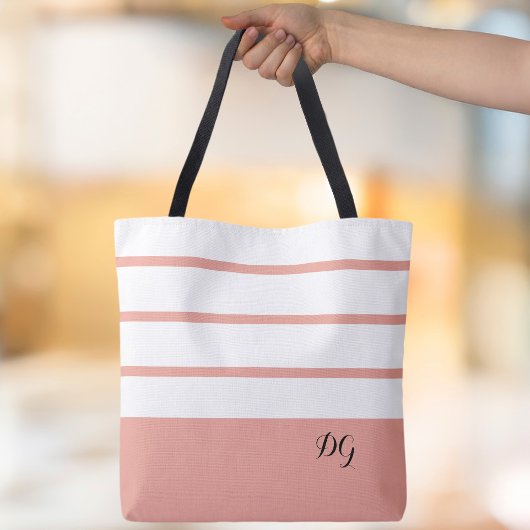 Elegante moderne vette strepen Monogram Eerste let Tote Bag