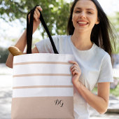 Elegante moderne vette strepen monogram neutraal b tote bag