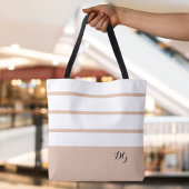 Elegante moderne vette strepen monogram neutraal b tote bag