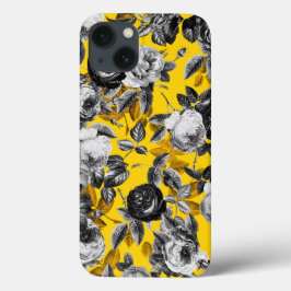 Elegante Moderne Vintage Zwarte Witte Rozen Geel Case-Mate iPhone Case