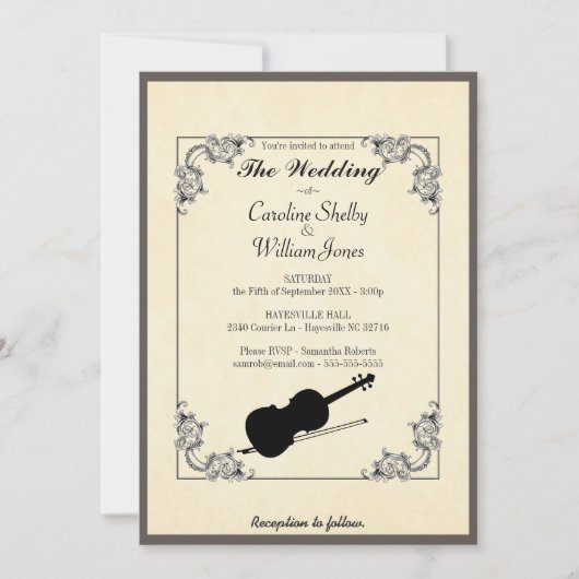 Elegante moderne viool bruiloft uitnodiging (Voorkant)