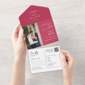 Elegante Moderne Viva Magenta QR Code Foto RSVP All In One Uitnodiging (Afscheurbaar)