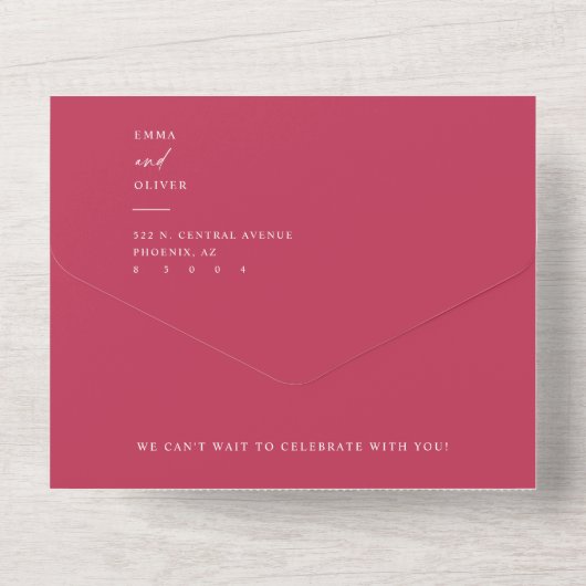 Elegante Moderne Viva Magenta QR Code Foto RSVP All In One Uitnodiging (Achterkant)