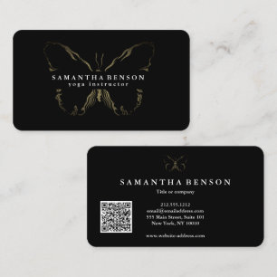 Elegante moderne vlinder zwart goud QR-code script Visitekaartje