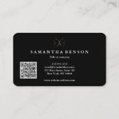 Elegante moderne vlinder zwart goud QR-code script Visitekaartje (Achterkant)