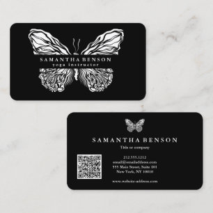 Elegante moderne vlinder zwart goud QR-code script Visitekaartje