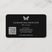 Elegante moderne vlinder zwart goud QR-code script Visitekaartje (Achterkant)