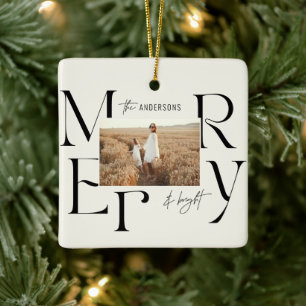 Elegante moderne vrolijke kerst foto typografie keramisch ornament