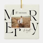 Elegante moderne vrolijke kerst foto typografie keramisch ornament (Achterkant)