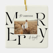 Elegante moderne vrolijke kerst foto typografie keramisch ornament (Voorkant)